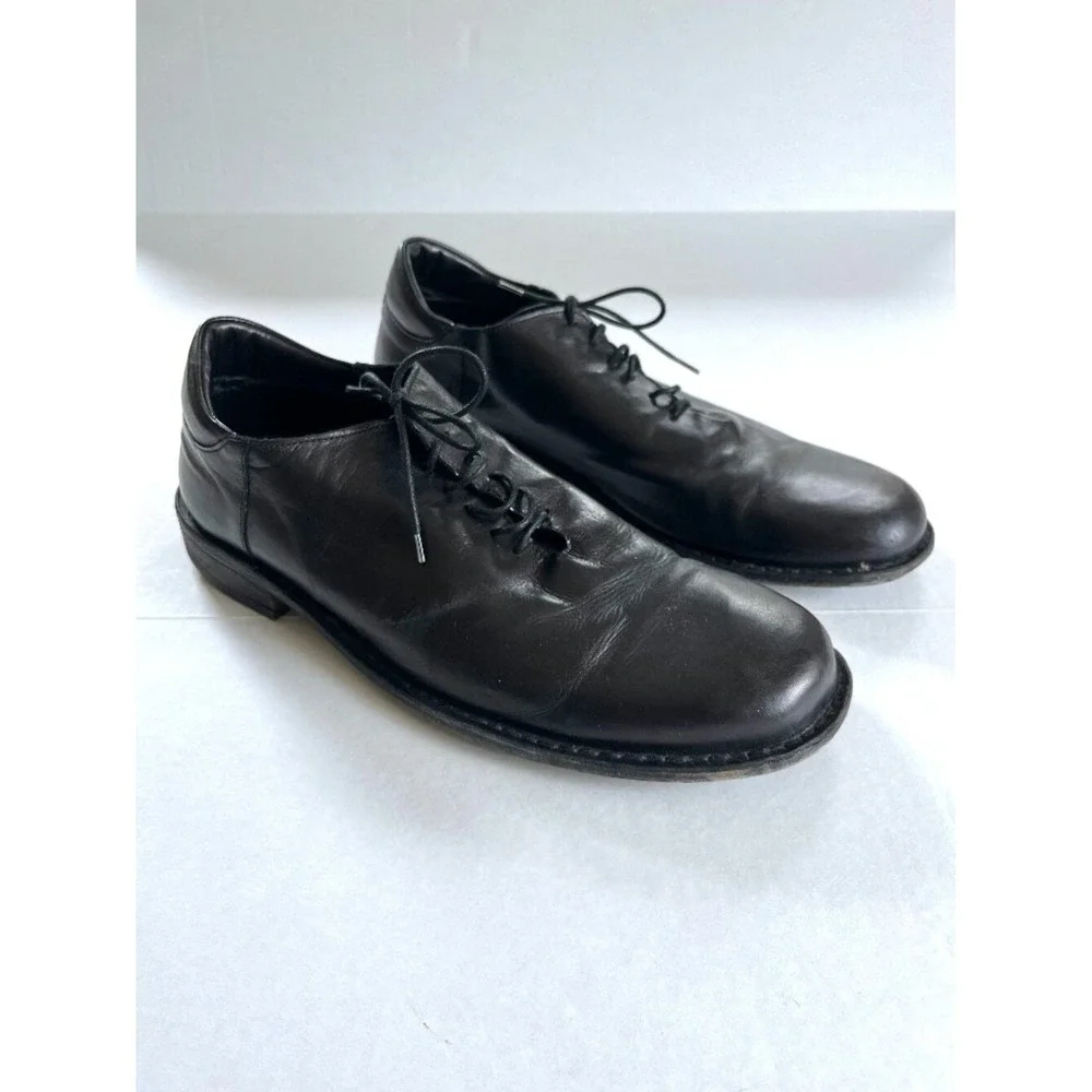 Emporio Armani Sz 11 USA Black Nappa Goat Leather Lace Ups Derby Shoes